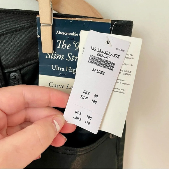 Abercrombie and Fitch Curve Love Ultra High Rise 90s Slim Straight Jean  Black - Picture 6 of 6